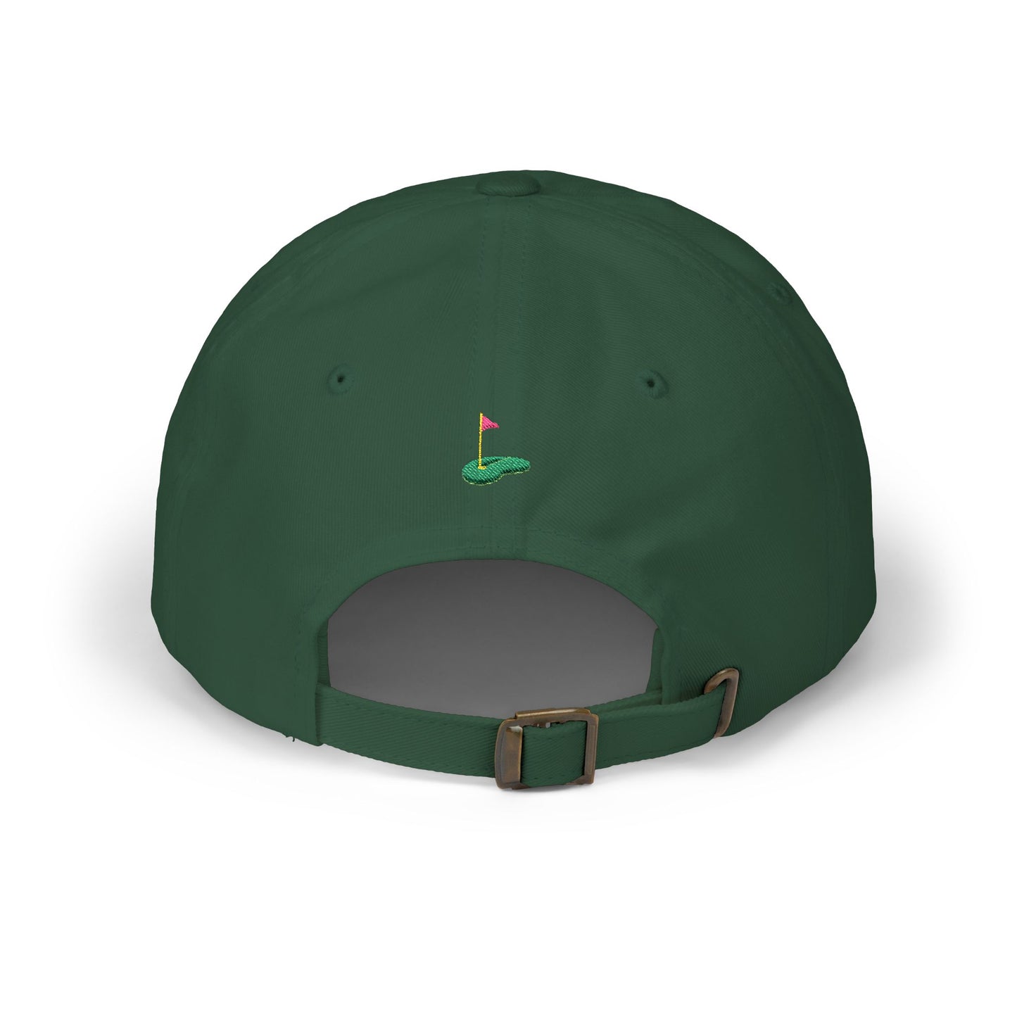 Talk Birdie to Me embroidered hat with putting green design