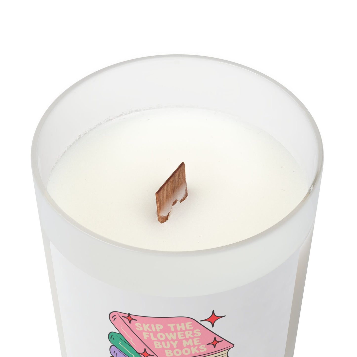 Skip the Flowers Buy Me Books Candle, Frosted Glass 11oz | Book Lover Candle