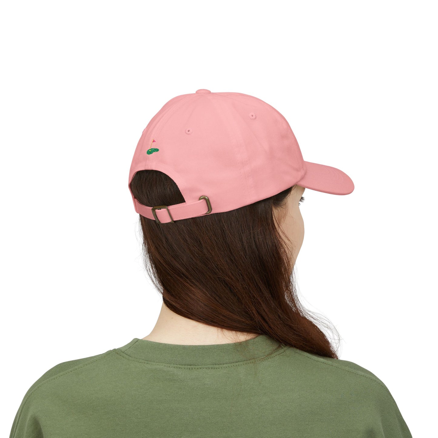 Talk Birdie to Me embroidered hat with putting green design
