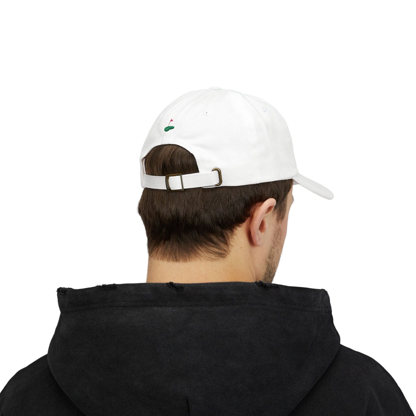Talk Birdie to Me embroidered hat with putting green design